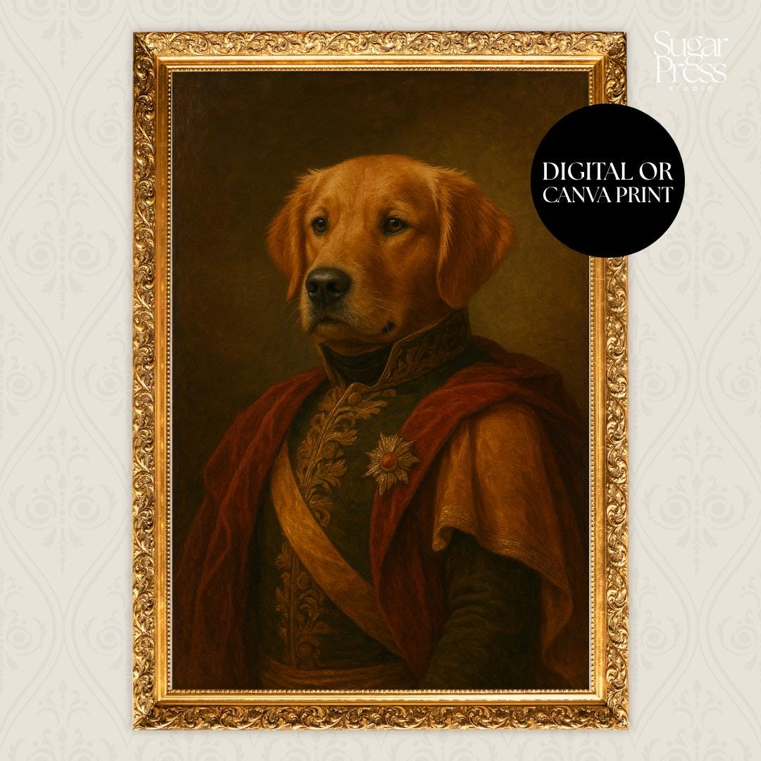 Custom Royal Pet Portrait, Personalized Dog and Cat Canvas From Photo ...