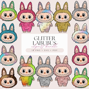 Glitter Labubu Designs SVG, PNG, PDF, digitale Vektordatei für Cricut Laser Sublimationsaufkleber, süßes Lafufu funkelndes Clipart-Bundle
