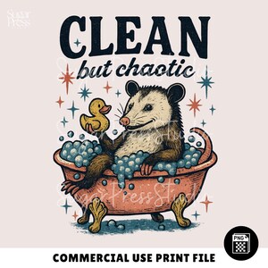 T-shirt Opossum épuré mais chaotique, conception de style drôle vintage rétro tendance, sublimation POD DTG imprimable, fichier PNG transparent