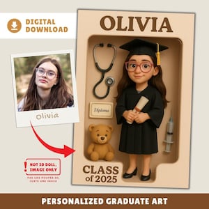 Figura de acción de graduado 3D personalizada, retrato personalizado de Toy Box, estudiante de la generación de 2025, tarjeta de felicitación con figura de graduación, solo archivo digital