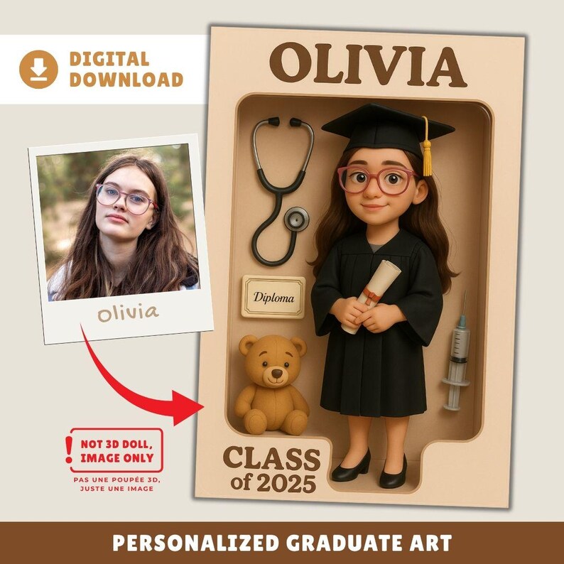 Custom 3D Graduate Action Figure, Personalized Toy Box Portrait, Class ...