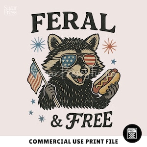 Graphique sauvage et gratuit du 4 juillet, graphique de T-shirt raton laveur drôle, conception de style vintage, impression par sublimation POD DTG, fichier PNG transparent