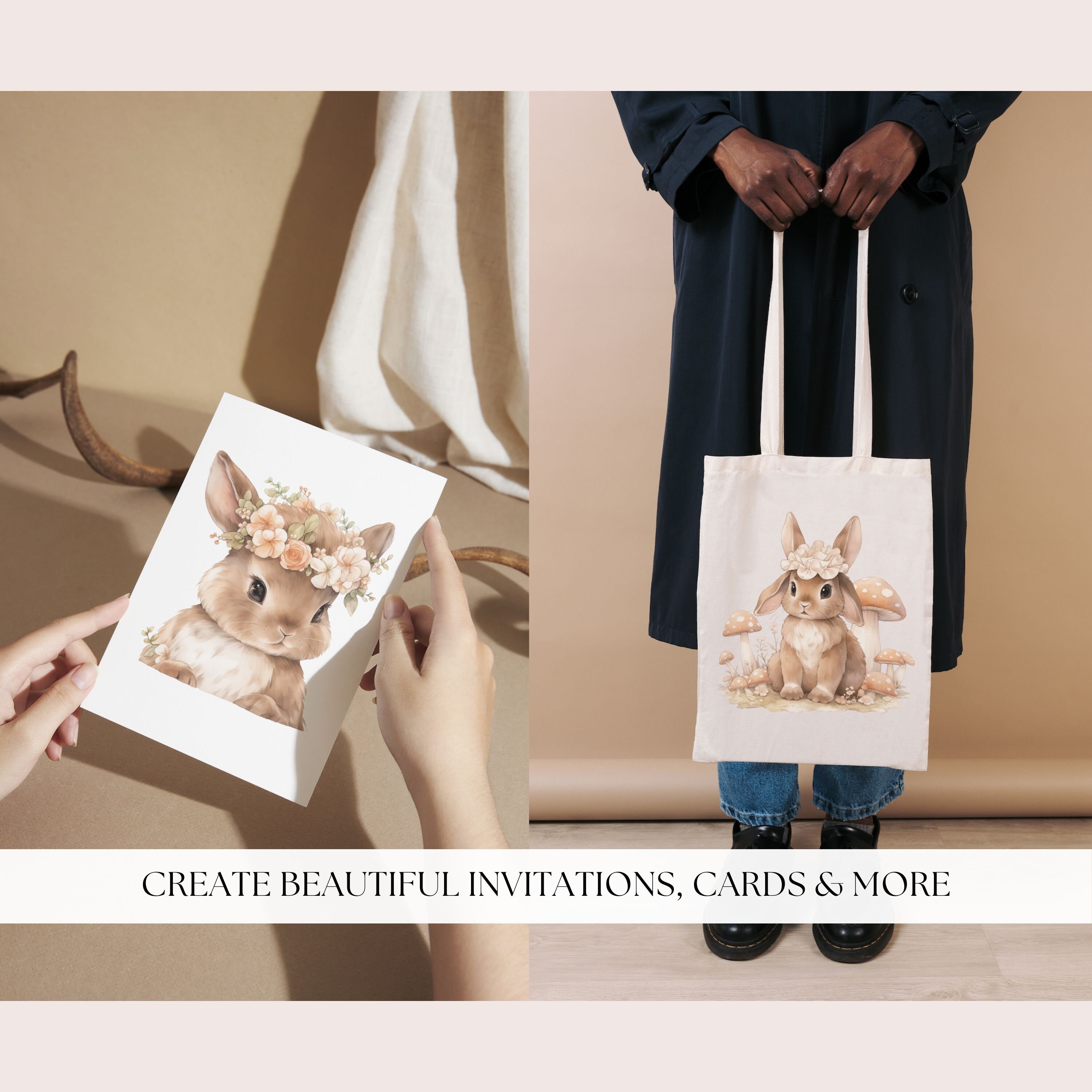 Easter Woodland Bunnies Clipart Bundle - Watercolor Rustic Boho Easter ...