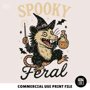 Zarigüeya espeluznante y salvaje, zarigüeya bruja loca de Halloween retro, clipart de camiseta de la temporada espeluznante, archivo PNG imprimible por sublimación POD DTG