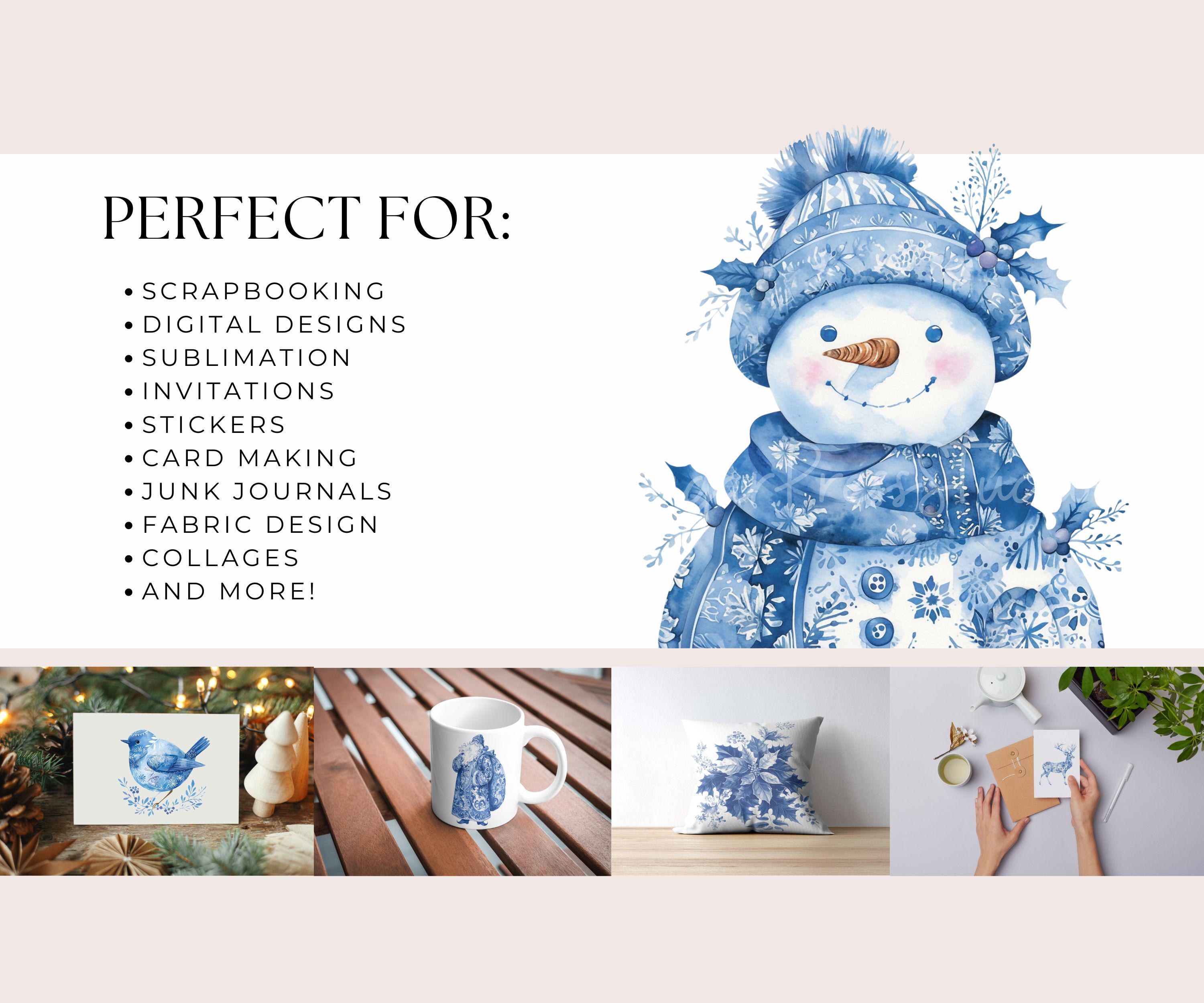 Blue Toile Christmas Clipart Bundle Watercolor Christmas Holiday ...