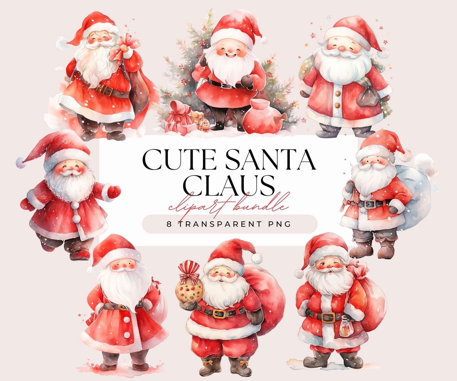 Cute Santa Claus Clipart Bundle - Watercolor Christmas Father Christmas ...