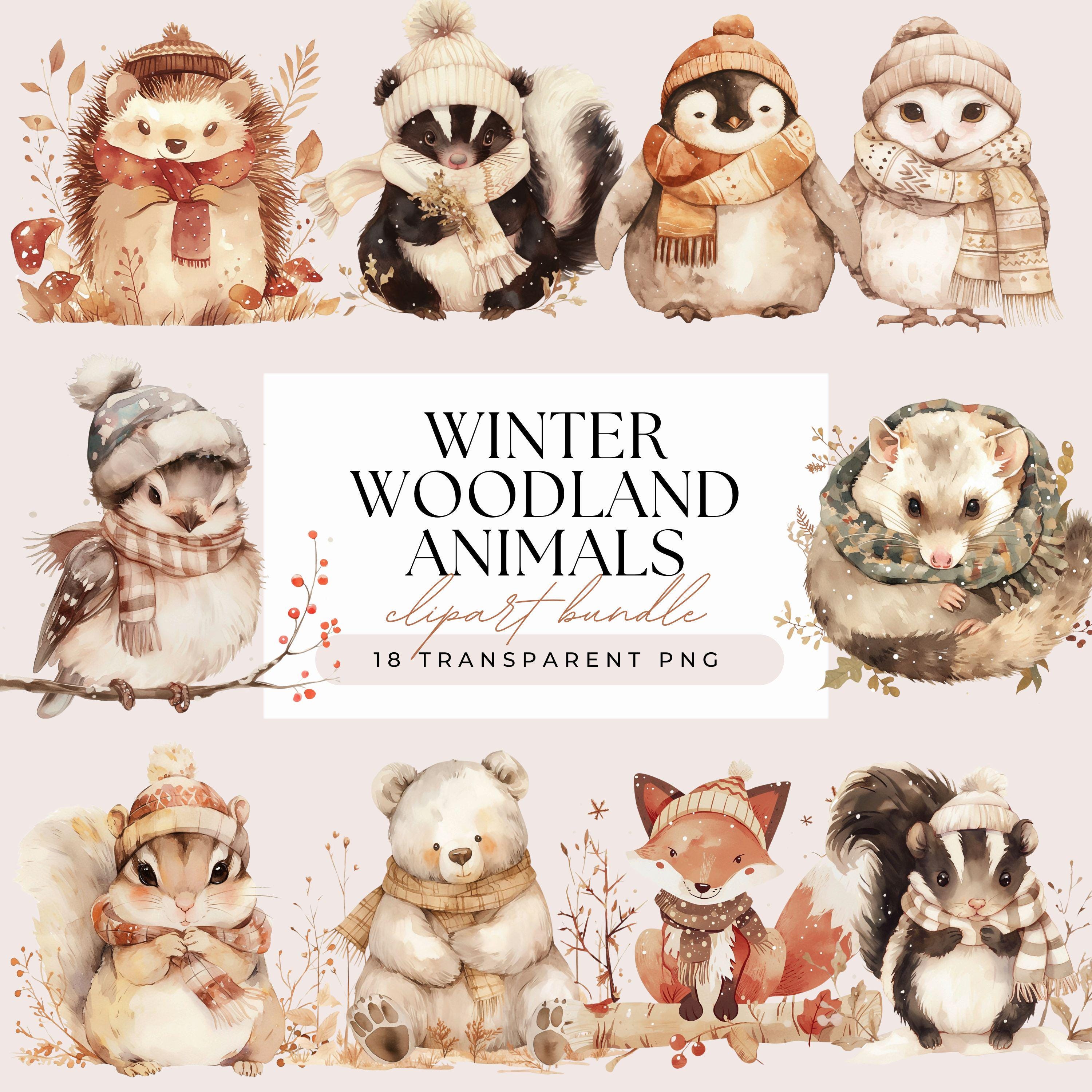 Winter Woodland Animals Clipart Bundle, Watercolor Christmas Forest ...