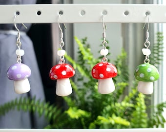 Polymer Clay Mushroom Earrings / Fairycore Cottagecore Earrings / Fairy Earrings / Toadstool Earrings / Fairy / Purple Red Green