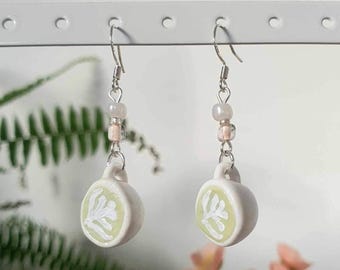 Matcha Latte Earrings - Handsculpted Polymer Clay Gift - Miniature Tea Earrings