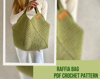 Crochet Raffia Bag Pattern, Raffia Beach Bag Crochet Pattern PDF, Reusable Raffia Bag