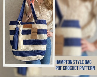 Crochet Bag Pattern, Hampton Style Bag, Crochet Tote Bag, Reusable Market Bag Crochet Pattern