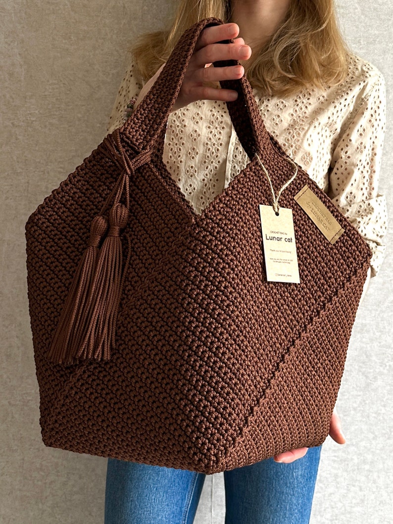 Crochet Tote Bag Pattern Reusable Grocery Bag, Tote Bag Crochet Pattern PDF Aesthetic Bag, Large Crochet Beach Bag image 2