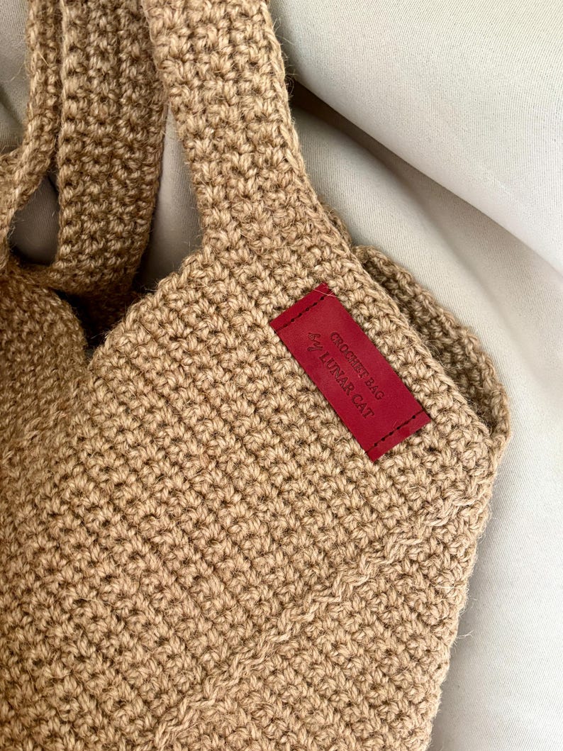 Handmade Crochet Jute Tote Bag, Square Design image 2