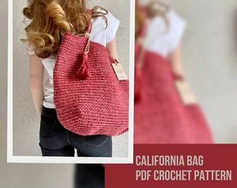 Crochet Jute Bag Pattern Reusable Grocery Bag, Extra Large Crochet Jute California Beach Bag Zero Waste