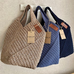 Crochet Tote Bag Pattern Reusable Grocery Bag, Tote Bag Crochet Pattern PDF Aesthetic Bag, Large Crochet Beach Bag image 9