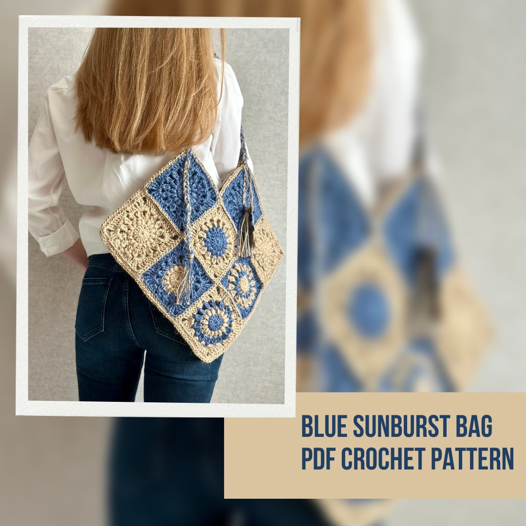 Sac à Main Fait Main Au Crochet - Bleu Et Blanc - Taille 33x28x13 Cm - Neuf Sans étiquettes - Matière Polycoton