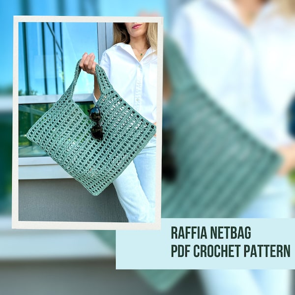 Crochet Raffia NetBag Pattern, Crochet Raffia Bag, Net Bag Crochet Pattern