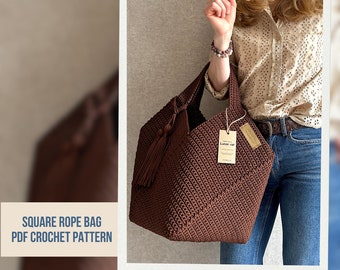 Gehaakte draagtas patroon herbruikbare boodschappentas, draagtas gehaakt patroon PDF esthetische tas, grote gehaakte strandtas