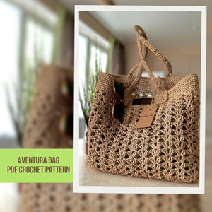 Modèle de sac au crochet, sac fourre-tout en raphia au crochet, sac esthétique au crochet, sac à main carré grand-mère au crochet