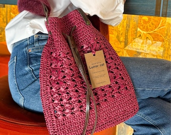 Crochet Raffia Berry Bag Pattern: Straw Crossbody Messenger (PDF Pattern)