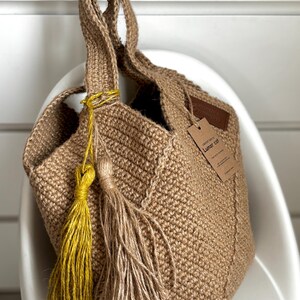Handmade Crochet Jute Tote Bag, Square Design image 7