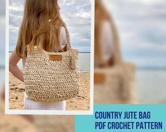 Patron de sac en jute au crochet, sac en jute carré grand-mère au crochet, sac de courses réutilisable, sac de plage en jute campagnard zéro déchet