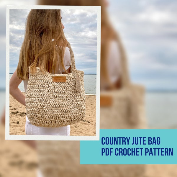 Gehäkelte Jute Tasche Muster, Oma quadratische Jute Tasche, wiederverwendbare Einkaufstasche, Land Jute Strandtasche Zero Waste