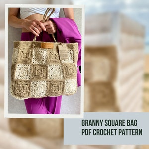 Crochet Jute Bag Pattern, Crochet Granny Square Jute Bag, Reusable Grocery Bag, Crochet Jute Beach Bag Zero Waste