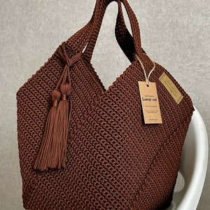 Crochet Tote Bag Pattern Reusable Grocery Bag, Tote Bag Crochet Pattern PDF Aesthetic Bag, Large Crochet Beach Bag image 4