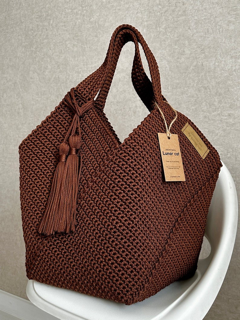 Crochet Tote Bag Pattern Reusable Grocery Bag, Tote Bag Crochet Pattern PDF Aesthetic Bag, Large Crochet Beach Bag image 4