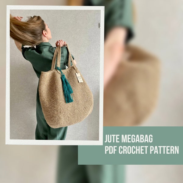 Crochet Jute Bag Pattern Sac d’épicerie réutilisable, Extra Large Crochet Jute Beach Bag Zéro Déchet