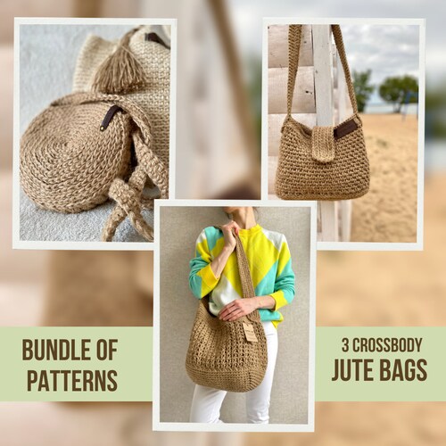 Bundle of Crochet Tote Bag Patterns Reusable Grocery Bags Etsy