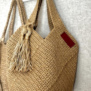 Handmade Crochet Jute Tote Bag, Square Design image 10