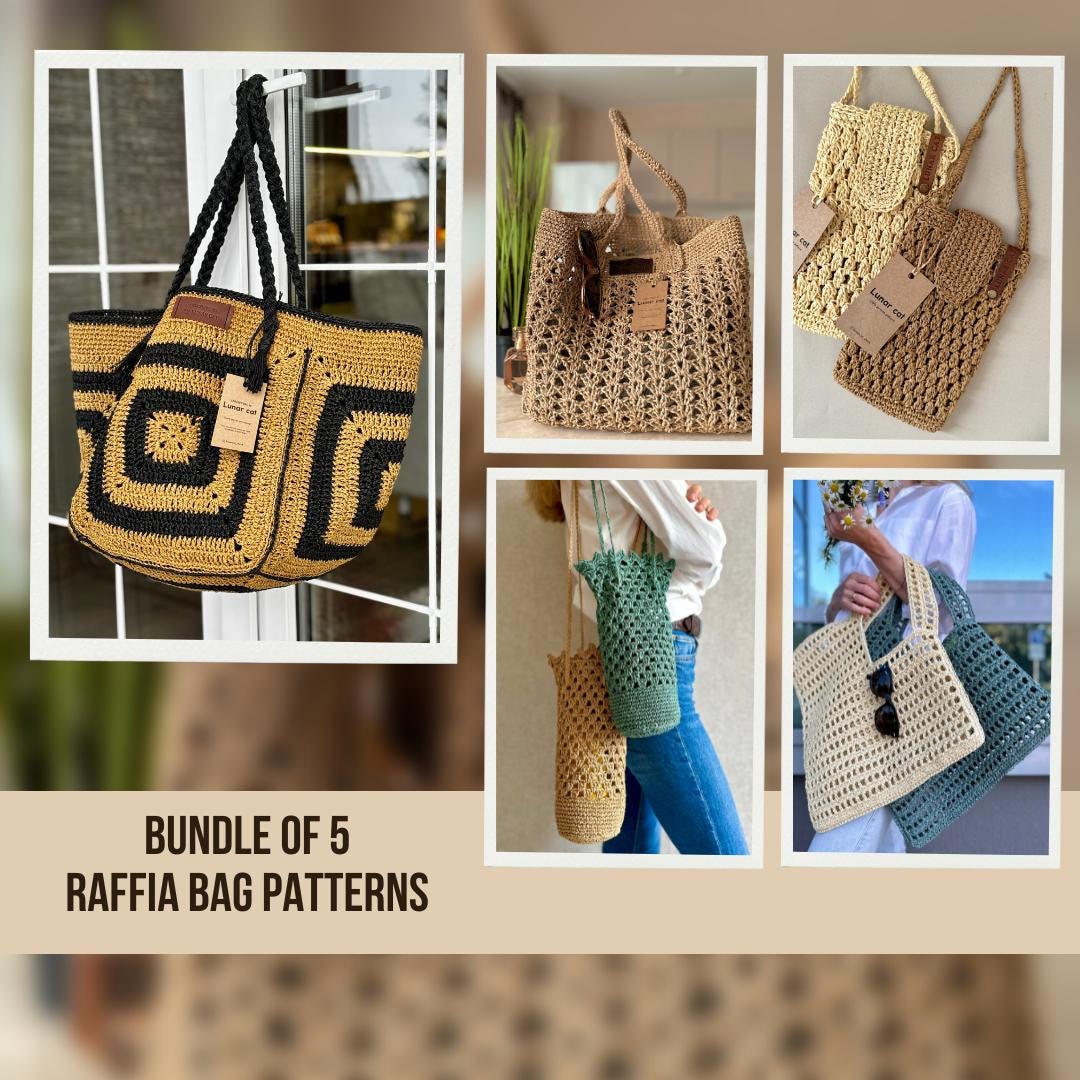 Large Raffa Bag Pattern Crochet Raffia Bag, Handmade Straw Purses, Granny Square Tote (PDF ...