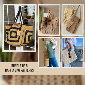 Gehaakte raffia tas, handgemaakte stro portemonnees, oma vierkante draagtas (bundel met pdf-bestanden)