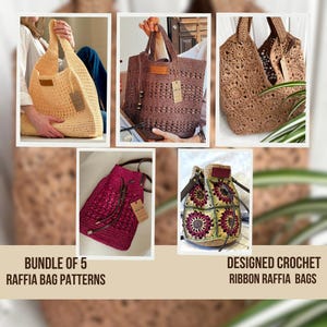 Crochet Raffia Bag Pattern Bundle, 5 Straw Bag Designs (PDF files)
