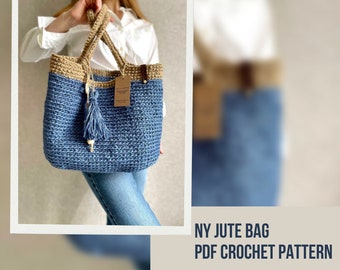 Crochet Jute Bag Pattern Reusable Grocery Bag, Crochet Jute Beach Bag Zero Waste, Jute Tote Bag Crochet Pattern