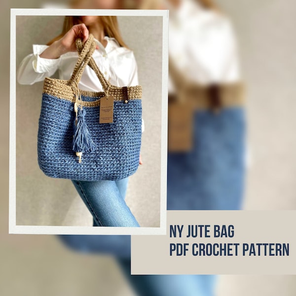 Crochet Jute Bag Pattern Reusable Grocery Bag, Crochet Jute Beach Bag Zero Waste, Jute Tote Bag Crochet Pattern