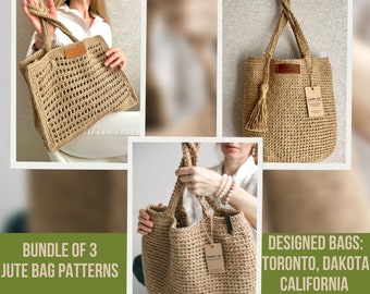 Crochet Jute Tote Bag Patterns: Toronto, Dakota, California (PDF Pattern)