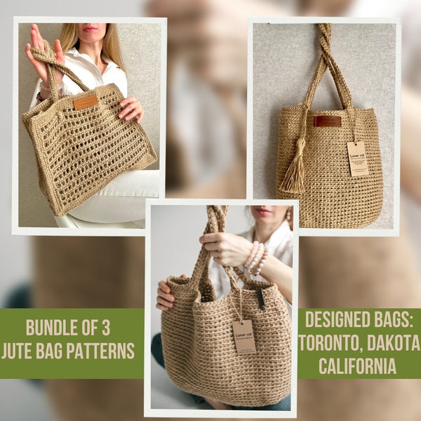 Lot de modèles de sacs fourre-tout en jute au crochet, sac en corde de jute naturelle au crochet, sac esthétique