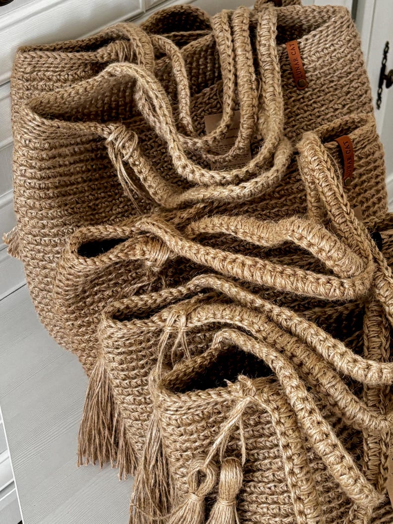 Bolso de mano de yute tejido a crochet: Bolso de playa XL-XXL, hecho a mano. imagen 16