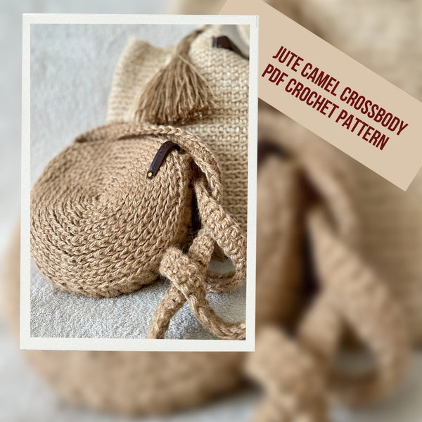 Crochet Jute Crossbody Bag Pattern Reusable Bag, Crochet Crossbody Messenger Bag, Crossbody Zero Waste