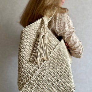 Crochet Tote Bag Pattern Reusable Grocery Bag, Tote Bag Crochet Pattern PDF Aesthetic Bag, Large Crochet Beach Bag image 8