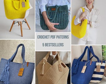 PDF Crochet Bags Bundle, Large Tote Bag, Crochet Bag Pattern, Granny Square Bag, Crochet Purse Pattern