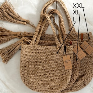 Bolso de mano de yute tejido a crochet: Bolso de playa XL-XXL, hecho a mano. imagen 4