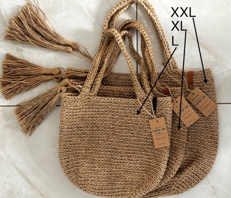Bolso de mano de yute tejido a crochet: Bolso de playa XL-XXL, hecho a mano. imagen 4