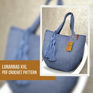 Häkelanleitung Schnittmuster für Tasche Lunarbag XXL, Omas Quadrat Tasche, Strandtasche, gehäkelte Schultertasche