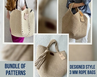 Crochet Tote Bag Patterns: 3 Rope Bag Designs (PDF Pattern)