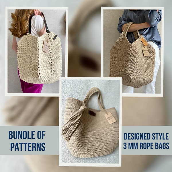 Bundle of Crochet Tote Bag Patterns, Reusable Grocery Bag Crochet Pattern, Aesthetic Bag, Granny Square Bag Crochet