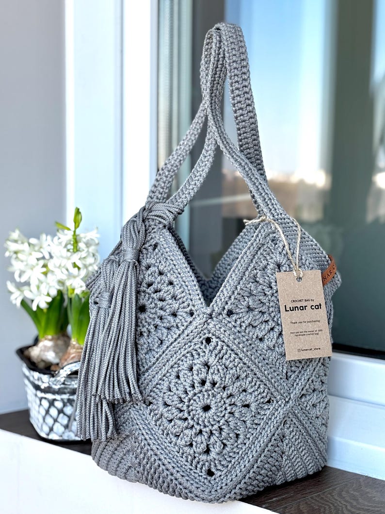 CROCHET PATTERN, Market Bag, Granny Square Bag Pattern, Women Bag, Crochet Purse image 10